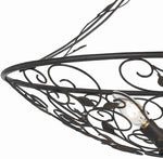Benzara 3 Bulb Round Metal Chandelier with Scrolled and Leaf Details, Dark Bronze