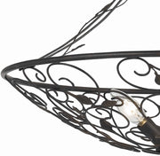 Benzara 3 Bulb Round Metal Chandelier with Scrolled and Leaf Details, Dark Bronze