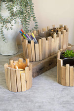 Kalalou CGRA1013 Glass Candle Holders with Recycled Wood Containers