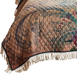 Benzara 3 Piece Queen Size Quilt Set with Floral Print and Crochet Trim, Multicolor