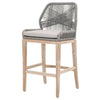 Benzara Wooden Bar Stool with Intricate Rope Weave Design, Gray and Brown