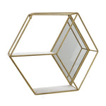 Benzara Hexagonal Shaped Metal Wall Shelf with 2 Display Cases, Gold and White