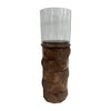 Sagebrook Home 18198-03 Wood, 12" Stacked Hexagon Pillar Hurricane, Brown