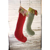 Kalalou NRV2093 Velvet Stockings with Kantha Fringe, Red & Green Set of 2