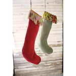 Kalalou NRV2093 Velvet Stockings with Kantha Fringe, Red & Green Set of 2