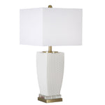 Benzara Glass Table Lamp with Textured Honeycomb Pattern, White