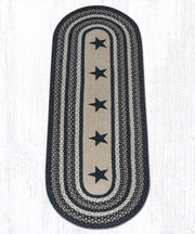 Primitive Black Stars Runner – Earth Rugs 2'x6' Oval Braided Jute Rug