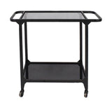 Benzara 2 Tier Design Metal Bar Cart with Glass Shelves and Casters, Black