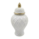 Sagebrook Home 17899-04 Ceramic, 14" Rope Temple Jar, White/Gold