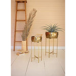 Kalalou NMAN1264 Set of Two Brass Finish Planters with Stands