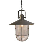 Benzara Industrial Metal Pendant Lamp with Glass Shade and Chain, Brass and Clear