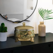 Benzara 9 Inches Engraved Polyresin Frame Lidded Jewelry Box, Gold