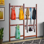Benzara Center Partitioned Wooden Garment Rack with Peg Hooks, Dark Brown