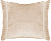 Benzara Fabric Wrapped Throw Pillow with Textured Design and Fringes, Cream