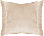 Benzara Fabric Wrapped Throw Pillow with Textured Design and Fringes, Cream
