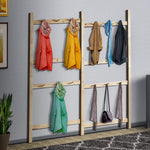 Benzara Center Partitioned Wooden Garment Rack with Peg Hooks, Light Brown