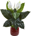 Nearly Natural 8237 27" Artificial Green Spathifyllum Plant in Red Planter