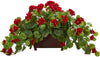Nearly Natural 8204 15" Artificial Red Geranium Plant in Decorative Planter