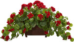 Nearly Natural 8204 15" Artificial Red Geranium Plant in Decorative Planter