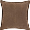 Benzara Square Leatherette Throw Pillow with Flanged Edges, Chestnut Brown