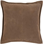 Benzara Square Leatherette Throw Pillow with Flanged Edges, Chestnut Brown
