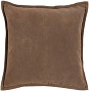 Benzara Square Leatherette Throw Pillow with Flanged Edges, Chestnut Brown