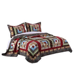 Benzara Thames 3 Piece King Size Cotton Quilt Set with Log Cabin Pattern, Multicolor