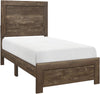 Benzara Rustic Panel Design Wooden Twin Size Bed with Block Legs Support, Brown