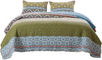 Benzara Loire 3 Piece Fabric Queen Quilt Set with Geometric Motifs Pattern, Multicolor