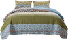 Benzara Loire 3 Piece Fabric King Quilt Set with Geometric Motifs Pattern, Multicolor