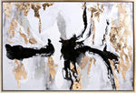 Benzara Rectangular Wood and Canvas Abstract Oil Painting, White and Gold