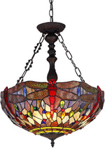 Chloe Lighting CH38548RD18-UH2 Skimmers Tiffany-Style 2 Light Dragonfly Inverted Ceiling Pendant Fixture 18`` Shade