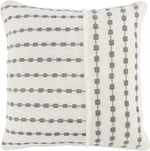 Benzara Embroidered Square Fabric Throw Pillow, White and Gray