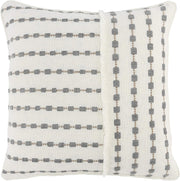 Benzara Embroidered Square Fabric Throw Pillow, White and Gray