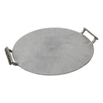 Benzara 18 Inches Round Metal Frame Tray with Handles, Silver