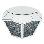 Benzara Mirror Octagonal Shape Coffee Table with Faux Diamond Inlays, Silver