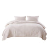 Benzara 3 Piece Microfiber Full Size Quilt Set with Geometric Print, Cream