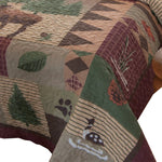 Benzara Isar Fabric 3 Piece King Quilt Set with Animal and Tree Pattern,Green and Brown