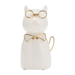 Sagebrook Home 17913-03 Cer 6", Puppy With Gold Glasses And Bowtie, White