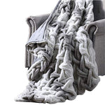 Benzara Eus Faux Fur Braided Reverse Flannel Throw, Silver