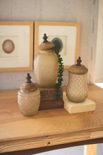 Kalalou CHH1253 Set of Three Glass Canisters with Wooden Finial Tops