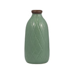 Sagebrook Home 17930-13 Ceramic, 9" Plaid Textured Vase, Dark Sage