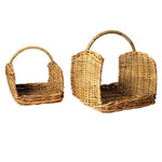 Benzara Rattan Woven Basket with Curved Top Handle, Set of 2, Brown