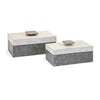 Benzara Embossed Metal Frame Lidded Box, Set of 2, Gray and Brass