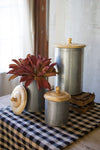 Kalalou NKE1144 Set Of 3 Galvanized Canisters With Wooden Tops