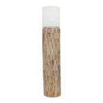 Benzara 49 Inch Wood and Glass Mosaic Pattern Candle Holder, Brown and White