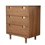 Benzara 34 inch 3 Drawer Wooden Chest with Cutout Pulls, Small, Brown