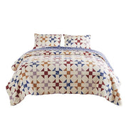 Benzara 3 Piece Microfiber King Size Quilt Set with Geometric Print, Multicolor