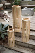 Kalalou CLUX1121 Round Bamboo Lantern with Glass In Natural