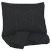 Benzara Geometrically stitched Full Size Fabric Comforter set with 2 Shams, Black